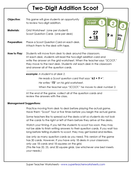 Games & Task Cards (2-Digit Addends) - Game: 2-Digit Addition Scoot Games & Task Cards (2-Digit Addends) - Game: 2-Digit Addition Scoot