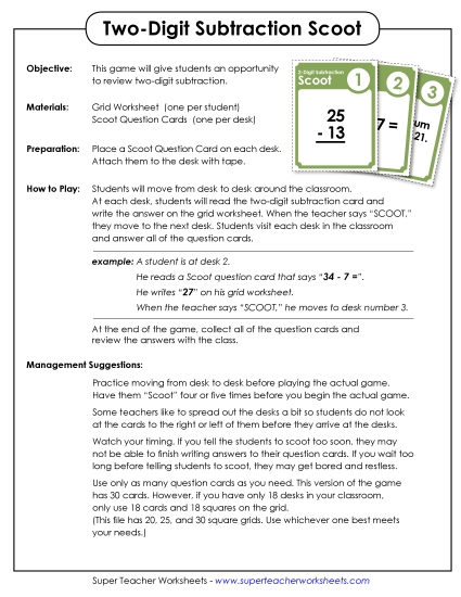 2-Digit Subtraction (With Borrowing) - Game: 2-Digit Subtraction Scoot!