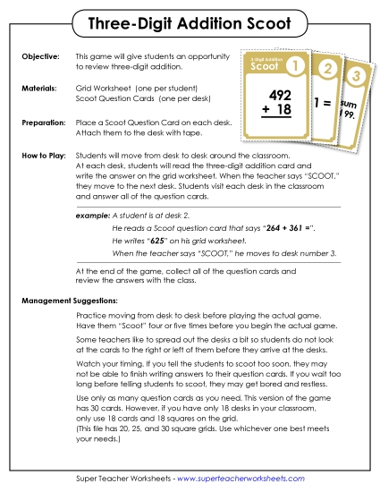 Addition (3-Digit Addends) - Game: 3-Digit Addition Scoot