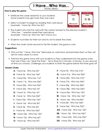Games, Puzzles, Task Cards - Game: I have / Who has (Basic)