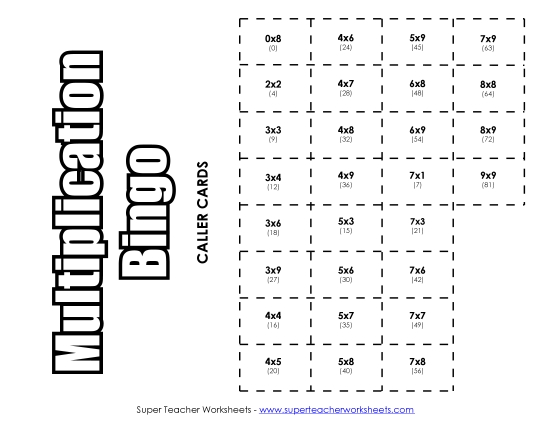 Worksheets and Games - Game: Multiplication Bingo Worksheets and Games - Game: Multiplication Bingo