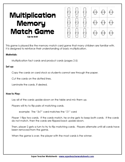 Worksheets and Games - Game: Multiplication Memory Match Worksheets and Games - Game: Multiplication Memory Match