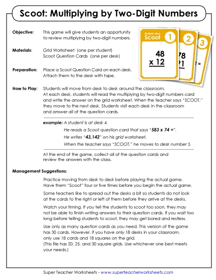 Games and Task Cards - Game: Multiplication Scoot (2-Dig by 2-Dig) Games and Task Cards - Game: Multiplication Scoot (2-Dig by 2-Dig)