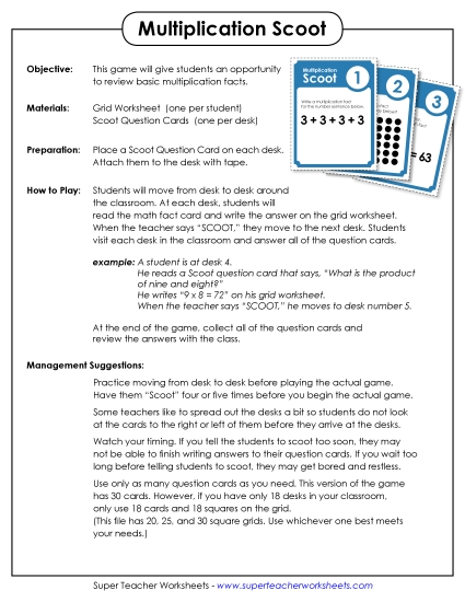 Worksheets and Games - Game: Multiplication Scoot! Worksheets and Games - Game: Multiplication Scoot!