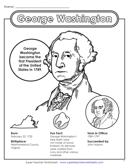 President Fact Sheets - George Washington Fact Sheet (Printable PDF Worksheet)