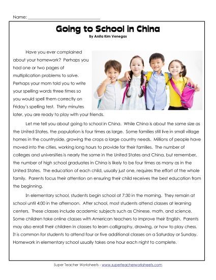 Reading Comprehension - Going to School in China Passage Reading Comprehension - Going to School in China Passage