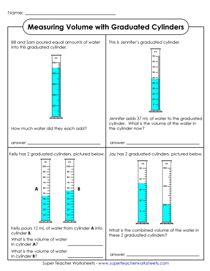 Intermediate - No Decimals - Grad Cylinders - Math Problems