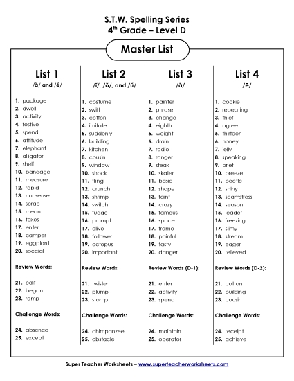 Master List - Grade 4 - Master Word Lists Master List - Grade 4 - Master Word Lists