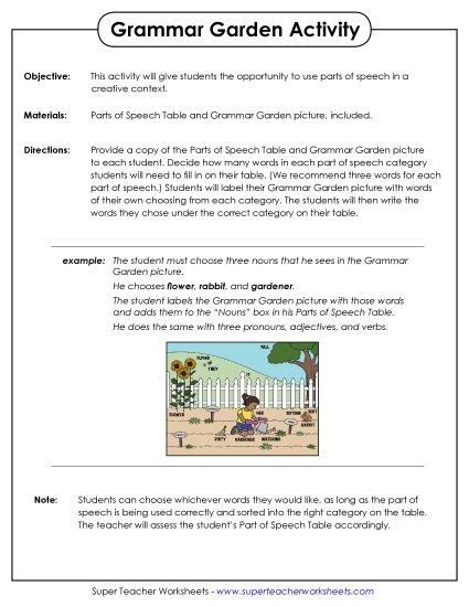 Parts of Speech: Activities and Projects - Grammar Garden Activity Parts of Speech: Activities and Projects - Grammar Garden Activity