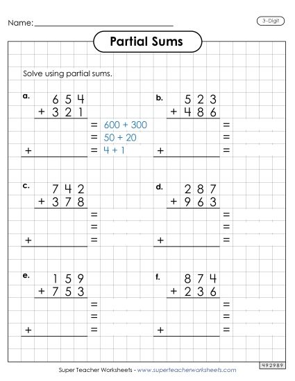 3-Digit Addition - Graph Paper Adding Activity (3-Digit, Partial Sums) 3-Digit Addition - Graph Paper Adding Activity (3-Digit, Partial Sums)