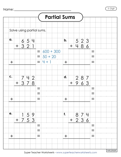 Partial Sums - Graph Paper Addition (3-Digit, Partial Sums) Partial Sums - Graph Paper Addition (3-Digit, Partial Sums)
