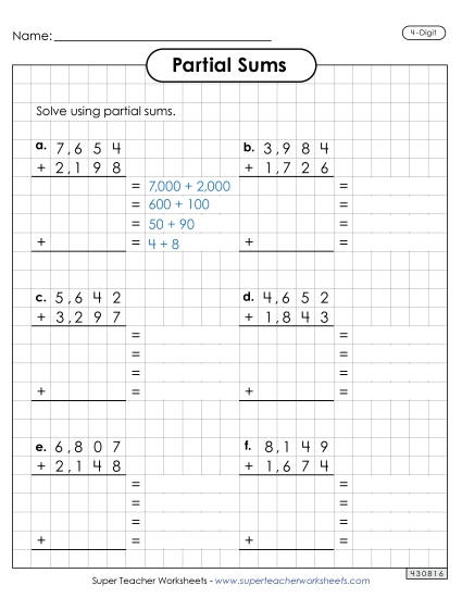 Partial Sums - Graph Paper Addition (4-Digit, Partial Sums) Partial Sums - Graph Paper Addition (4-Digit, Partial Sums)