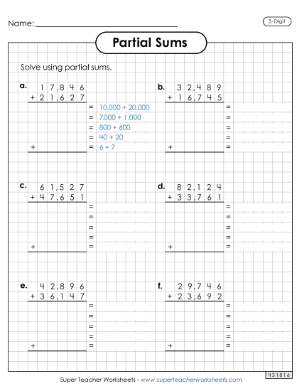 5-Digit Addition - Graph Paper Addition (5-Digit, Partial Sums) 5-Digit Addition - Graph Paper Addition (5-Digit, Partial Sums)