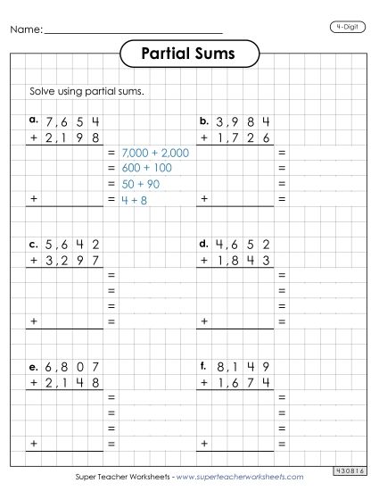 4-Digit Addition - Graph Paper Addition Activity (4-Digit, Partial Sums) 4-Digit Addition - Graph Paper Addition Activity (4-Digit, Partial Sums)