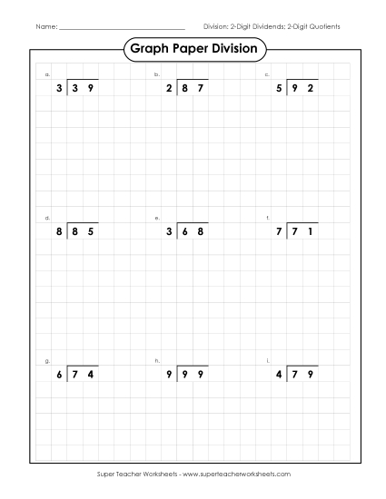 2-Digit Dividends (Remainders) - Graph Paper Division (2-Digit Dividends and 2-Digit Quotients)