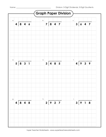 3-Digit Dividends - Graph Paper Division (3-Digit Dividends and 3-Digit Quotients) 3-Digit Dividends - Graph Paper Division (3-Digit Dividends and 3-Digit Quotients)