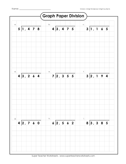 4-Digit Dividends - Graph Paper Division with 4-Digit Dividends