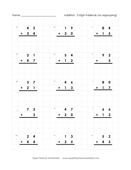 Addition (No Borrowing) - Graph Paper Math: 2-Digit Addition (No Regrouping) Addition (No Borrowing) - Graph Paper Math: 2-Digit Addition (No Regrouping)
