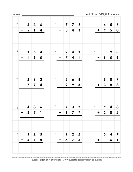 Addition (3-Digit Addends) - Graph Paper Math: 3-Digit Addends Addition (3-Digit Addends) - Graph Paper Math: 3-Digit Addends