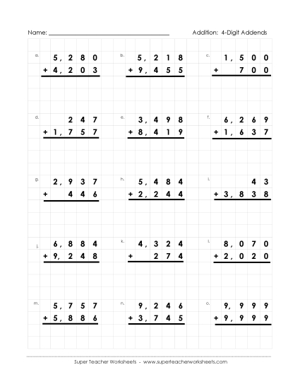4-Digit Addition - Graph Paper Math: 4-Digit Addends 4-Digit Addition - Graph Paper Math: 4-Digit Addends