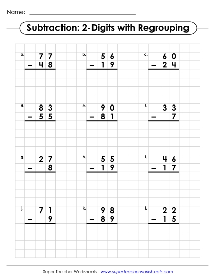 Graph Paper Math - Graph Paper Subtraction (2-Digits / Regrouping) Graph Paper Math - Graph Paper Subtraction (2-Digits / Regrouping)