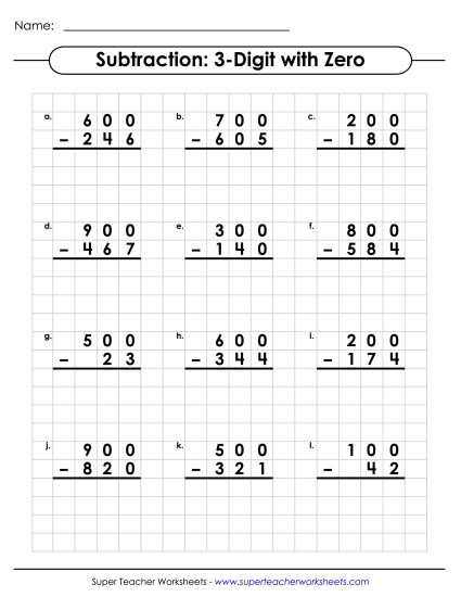 Graph Paper Math - Graph Paper Subtraction Across Zero