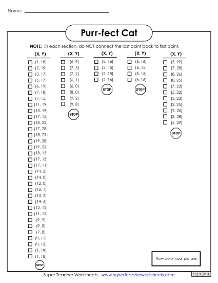 Graphing - Graph Plot Mystery Picture: Purr-fect Cat (Easy)
