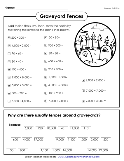 Addition - Graveyard Fences (Mental Addition) Addition - Graveyard Fences (Mental Addition)