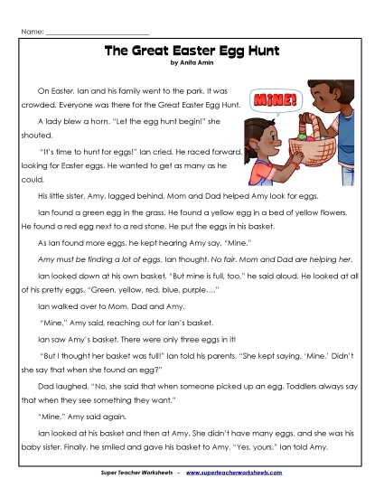 Reading Comprehension - Great Egg Hunt (Fiction) Reading Comprehension - Great Egg Hunt (Fiction)