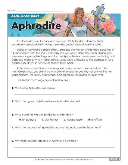 Reading Comprehension - Greek Gods Series: Aphrodite Reading Comprehension - Greek Gods Series: Aphrodite