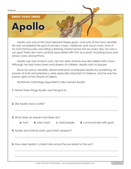 Reading Comprehension - Greek Gods Series: Apollo Reading Comprehension - Greek Gods Series: Apollo