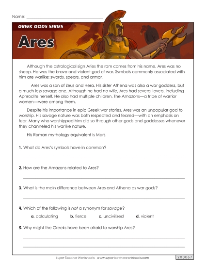 Reading Comprehension - Greek Gods Series: Ares