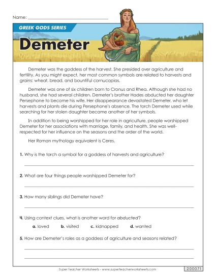 Reading Comprehension - Greek Gods Series: Demeter