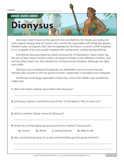 Reading Comprehension - Greek Gods Series: Dionysus