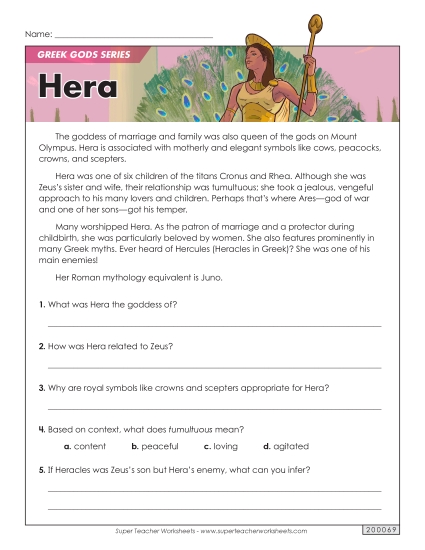 Reading Comprehension - Greek Gods Series: Hera