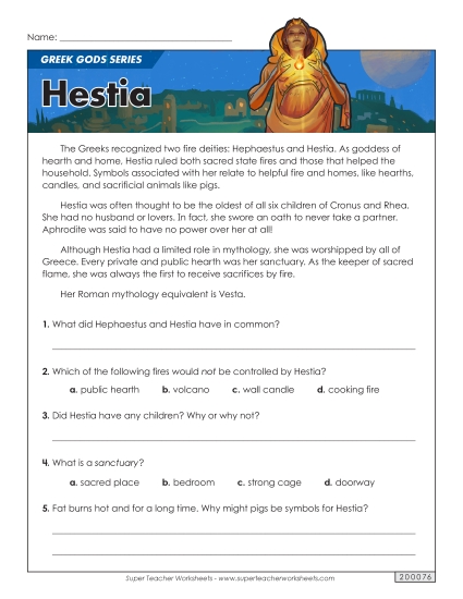 Reading Comprehension - Greek Gods Series: Hestia