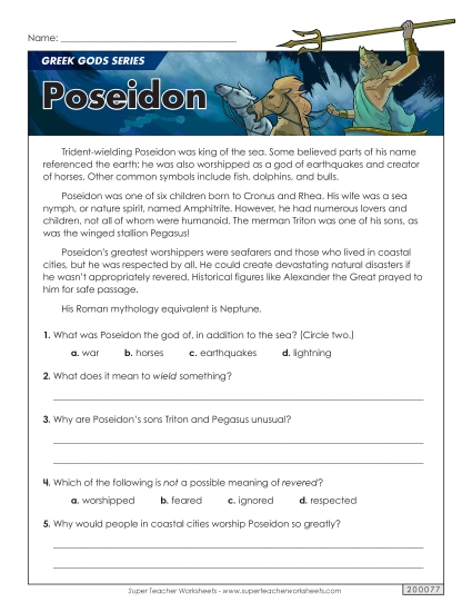 Reading Comprehension - Greek Gods Series: Poseidon