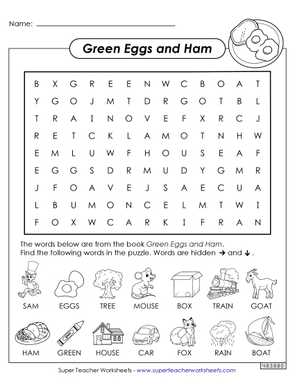 Worksheets - Green Eggs Word Search