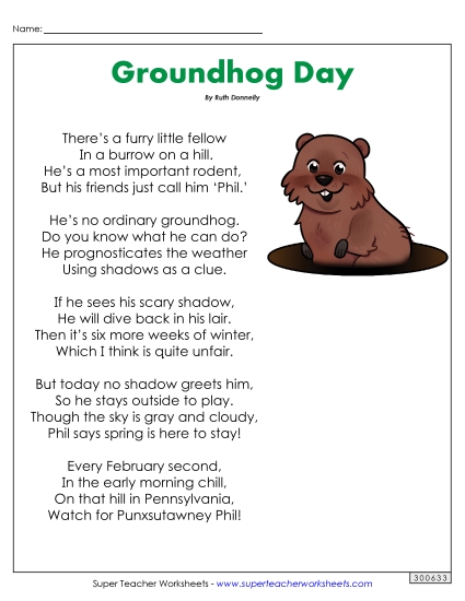 Holiday Poems - Groundhog Day (Groundhog Day)