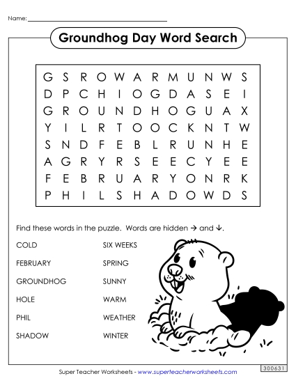 Puzzles & Games - Groundhog Day Word Search (Basic)