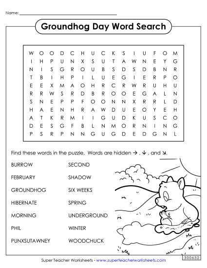 Puzzles & Games - Groundhog Word Search (Intermediate) Puzzles & Games - Groundhog Word Search (Intermediate)