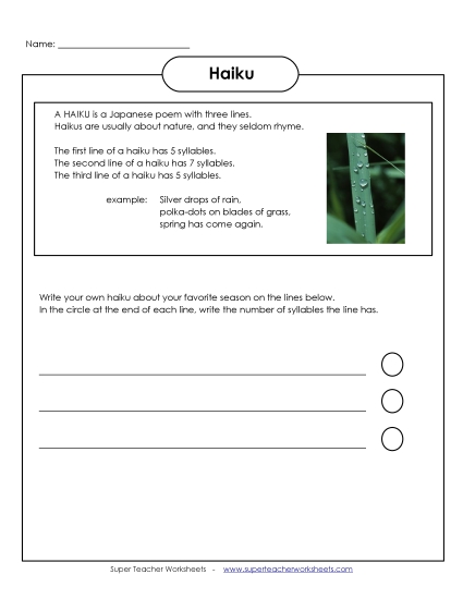 Haiku - Haiku Worksheet Haiku - Haiku Worksheet