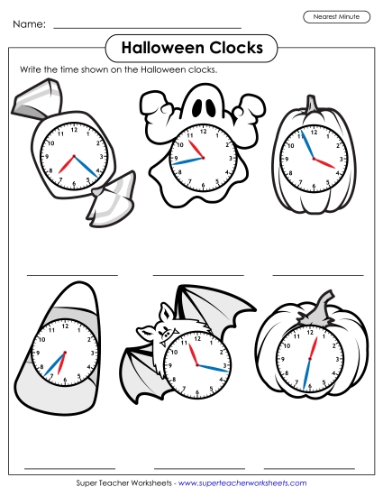 Telling Time - Halloween Clocks - Nearest Minute Telling Time - Halloween Clocks - Nearest Minute