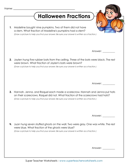 More Halloween Math - Halloween Fraction Word Problems