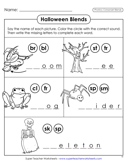 Phonics Worksheets - Halloween Phonics Blends Phonics Worksheets - Halloween Phonics Blends
