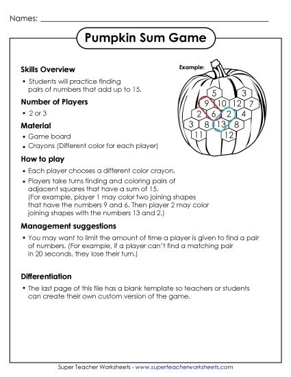 Holiday Sum Game - Halloween Sum Game Holiday Sum Game - Halloween Sum Game