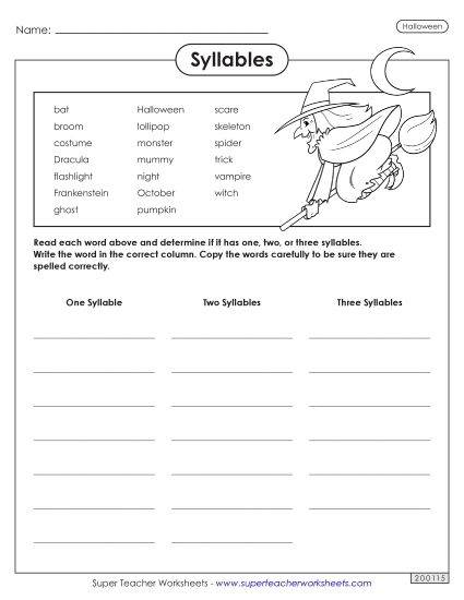 Phonics Worksheets - Halloween Syllables