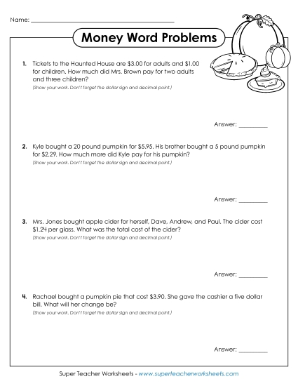 Subtraction - Halloween Word Problems (Add and Subtract Money) Subtraction - Halloween Word Problems (Add and Subtract Money)