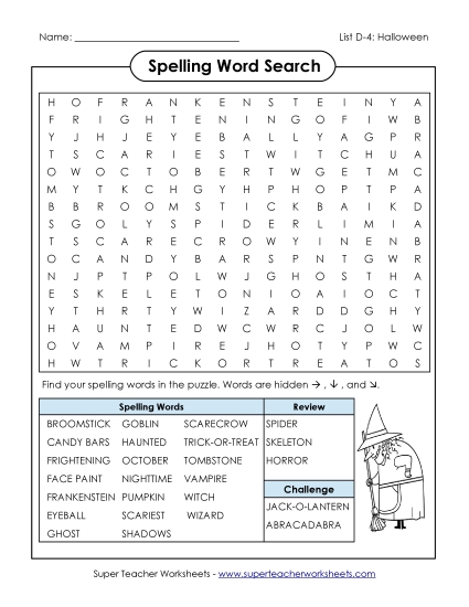 Worksheets - Halloween Word Search (D-Halloween) 