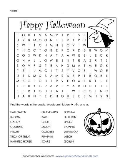 Puzzles - Halloween Word Search Puzzles - Halloween Word Search